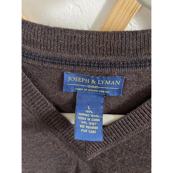 Joseph & Lyman Sweater Men's Large Italian 100% Merino Wool Pullover Brown - Picture 4 of 6